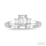 3/8 Ctw Octagonal and Baguette Diamond Ladies Engagement Ring with 1/3 Ct Emerald cut Center Stone in 14K White Gold
