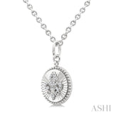 1/10 Ctw Round fluted medallion Round Cut Diamond Fleur-De-Lis Pendant With Chain in Sterling Silver