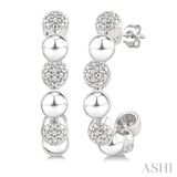 5 MM Bold Bead and 1/10 Ctw Round Cut Diamond Fashion Half Hoop Earrings in Sterling Silver
