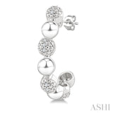 5 MM Bold Bead and 1/10 Ctw Round Cut Diamond Fashion Half Hoop Earrings in Sterling Silver