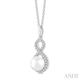 6 MM Cultured Pearl and 1/8 Ctw Round Cut Diamond Petite Fashion Pendant With Chain in 10K White Gold