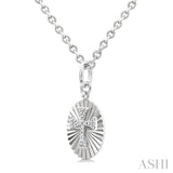 1/10 Ctw Oval Fluted Medallion Round Cut Diamond Cross Pendant With Chain in Sterling Silver