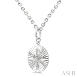 1/10 Ctw Round Fluted Medallion Round Cut Diamond Cross Pendant With Chain in Sterling Silver