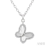 1/10 Ctw Butterfly Fluted Medallion Round Cut Diamond Pendant With Chain in Sterling Silver