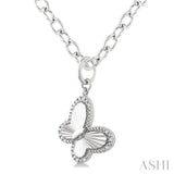1/10 Ctw Butterfly Fluted Medallion Round Cut Diamond Pendant With Chain in Sterling Silver
