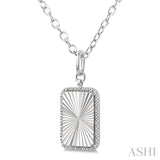 1/10 Ctw Rectangular Fluted Medallion Round Cut Diamond Pendant With Chain in Sterling Silver