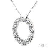 1/2 Ctw Ribbed Swirl Circle Round Cut Diamond Fashion Pendant With Chain in 14K White Gold