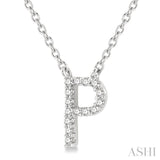 1/20 Ctw Initial 'P' Round Cut Diamond Pendant With Chain in 10K White Gold