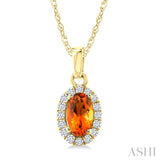 5x3 MM Oval Shape Citrine and 1/20 Ctw Round Cut Diamond Halo Semi-Precious Pendant with Chain in 10K Yellow Gold
