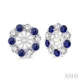 2.25 MM Round Cut Sapphire and 1/2 Ctw Round Cut Diamond Precious Earrings Jacket in 14K White Gold