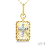 1/20 Ctw Latin Cross Round Cut Diamond Rectangular Fluted Medallion Fashion Pendant With Chain in 10K Yellow and White Gold