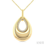 1/20 Ctw Bold Open Window Teardrop Round Cut Diamond Fashion Pendant With Chain in 10K Yellow Gold
