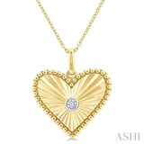 1/20 Ctw Heart Fluted Medallion Round Cut Diamond Pendant With Chain in Yellow Gold Vermeil