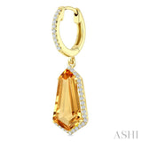 14X7 MM Shield Shape Citrine and 3/8 Ctw Round Cut Diamond Semi-Precious Earrings in 14K Yellow Gold