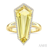 22X9 MM Shield Shape Lemon Quartz and 1/4 Ctw Round Cut Diamond Semi-Precious Ring in 14K Yellow Gold
