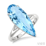 22X8 MM Pear Shape Blue Topaz and 1/50 Ctw Round Cut Diamond Semi-Precious Ring in 14K White Gold
