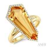 22X9 MM Shield Shape Citrine and 1/4 Ctw Round Cut Diamond Semi-Precious Ring in 14K Yellow Gold