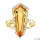 22X9 MM Shield Shape Citrine and 1/4 Ctw Round Cut Diamond Semi-Precious Ring in 14K Yellow Gold