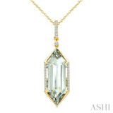 22X8 MM Hexagon Shape Green Amethyst and 1/6 Ctw Round Cut Diamond Semi-Precious Pendant With Chain in 14K Yellow Gold