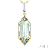 22X8 MM Hexagon Shape Green Amethyst and 1/6 Ctw Round Cut Diamond Semi-Precious Pendant With Chain in 14K Yellow Gold