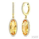 12X5 MM Oval Shape Citrine and 1/3 Ctw Round Cut Diamond Semi-Precious Earrings in 10K Yellow Gold