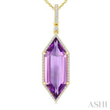 22X8 MM Hexagon Shape Amethyst and 1/4 Ctw Round Cut Diamond Semi-Precious Pendant With Chain in 14K Yellow Gold