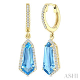 12X5 MM Shield Shape Blue Topaz and 1/3 Ctw Round Cut Diamond Semi-Precious Earrings in 10K Yellow Gold