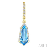 12X5 MM Shield Shape Blue Topaz and 1/3 Ctw Round Cut Diamond Semi-Precious Earrings in 10K Yellow Gold