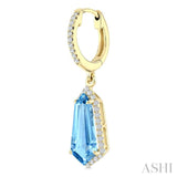 12X5 MM Shield Shape Blue Topaz and 1/3 Ctw Round Cut Diamond Semi-Precious Earrings in 10K Yellow Gold