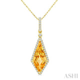 16X7 MM Kite Shape Citrine and 1/5 Ctw Round Cut Diamond Semi-Precious Pendant With Chain in 10K Yellow Gold