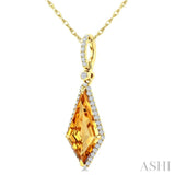 16X7 MM Kite Shape Citrine and 1/5 Ctw Round Cut Diamond Semi-Precious Pendant With Chain in 10K Yellow Gold