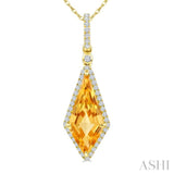 16X7 MM Kite Shape Citrine and 1/5 Ctw Round Cut Diamond Semi-Precious Pendant With Chain in 10K Yellow Gold
