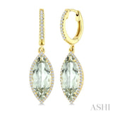 16X7 MM Marquise Shape Green Amethyst and 3/8 Ctw Round Cut Diamond Semi-Precious Earrings in 14K Yellow Gold