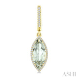16X7 MM Marquise Shape Green Amethyst and 3/8 Ctw Round Cut Diamond Semi-Precious Earrings in 14K Yellow Gold