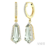 12X5 MM Shield Shape Green Amethyst and 1/3 Ctw Round Cut Diamond Semi-Precious Earrings in 10K Yellow Gold