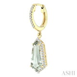 12X5 MM Shield Shape Green Amethyst and 1/3 Ctw Round Cut Diamond Semi-Precious Earrings in 10K Yellow Gold