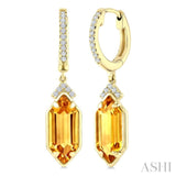 12X5 MM Hexagon Shape Citrine and 1/6 Ctw Round Cut Diamond Semi-Precious Earrings in 10K Yellow Gold