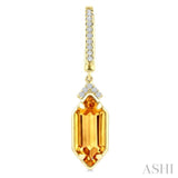12X5 MM Hexagon Shape Citrine and 1/6 Ctw Round Cut Diamond Semi-Precious Earrings in 10K Yellow Gold