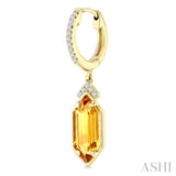 12X5 MM Hexagon Shape Citrine and 1/6 Ctw Round Cut Diamond Semi-Precious Earrings in 10K Yellow Gold