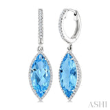 16X7 MM Marquise Shape Blue Topaz and 3/8 Ctw Round Cut Diamond Semi-Precious Earrings in 14K White Gold