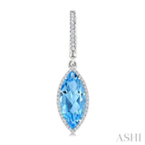 16X7 MM Marquise Shape Blue Topaz and 3/8 Ctw Round Cut Diamond Semi-Precious Earrings in 14K White Gold