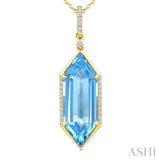 22X8 MM Hexagon Shape Blue Topaz and 1/6 Ctw Round Cut Diamond Semi-Precious Pendant With Chain in 14K Yellow Gold