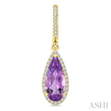 12X5 MM Pear Shape Amethyst and 1/3 Ctw Round Cut Diamond Semi-Precious Earrings in 10K Yellow Gold