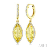 16X7 MM Marquise Shape Lemon Quartz and 3/8 Ctw Round Cut Diamond Semi-Precious Earrings in 14K Yellow Gold