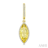 16X7 MM Marquise Shape Lemon Quartz and 3/8 Ctw Round Cut Diamond Semi-Precious Earrings in 14K Yellow Gold