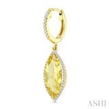 16X7 MM Marquise Shape Lemon Quartz and 3/8 Ctw Round Cut Diamond Semi-Precious Earrings in 14K Yellow Gold