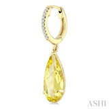 12X5 MM Pear Shape Lemon Quartz and 1/10 Ctw Round Cut Diamond Semi-Precious Earrings in 10K Yellow Gold