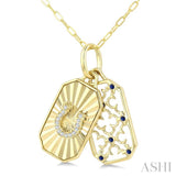 1 MM Round Cut Sapphire and 1/50 Ctw Round Cut Diamond Fluted Horseshoe Shaped Precious Pendant with Chain in 10K Yellow Gold