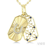 1 MM Round Cut Sapphire and 1/50 Ctw Round Cut Diamond Fluted Horseshoe Shaped Precious Pendant with Chain in 10K Yellow Gold