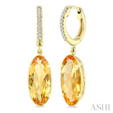 14X6 MM Oval Shape Citrine and 1/10 Ctw Round Cut Diamond Semi-Precious Earrings in 14K Yellow Gold